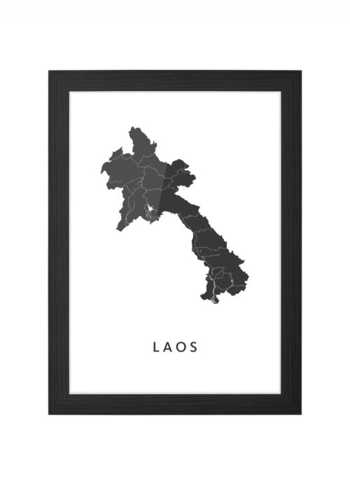 laos landkaart poster ingelijst in zwarte lijst