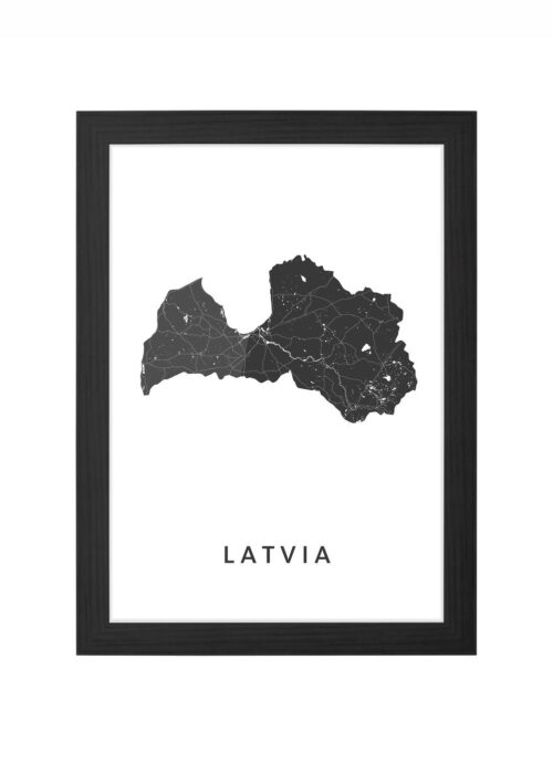 latvia landkaart poster ingelijst in zwarte lijst