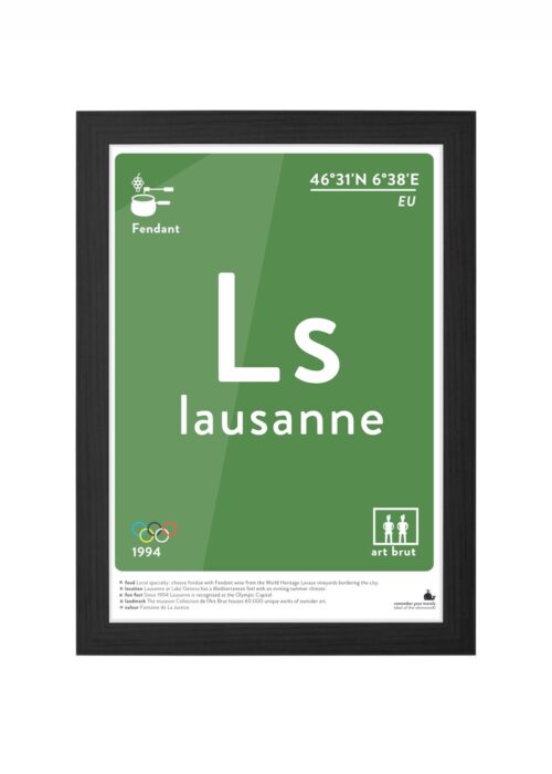 lausanne typografie poster ingelijst in zwarte lijst