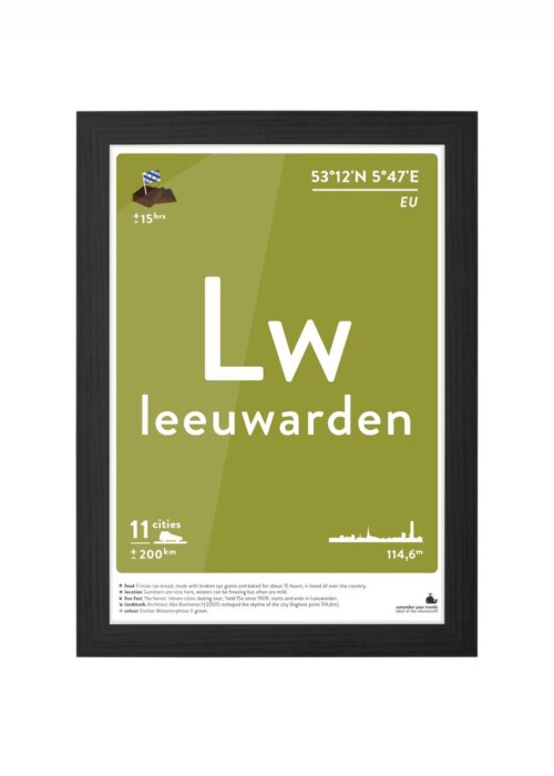 leeuwarden typografie poster ingelijst in zwarte lijst