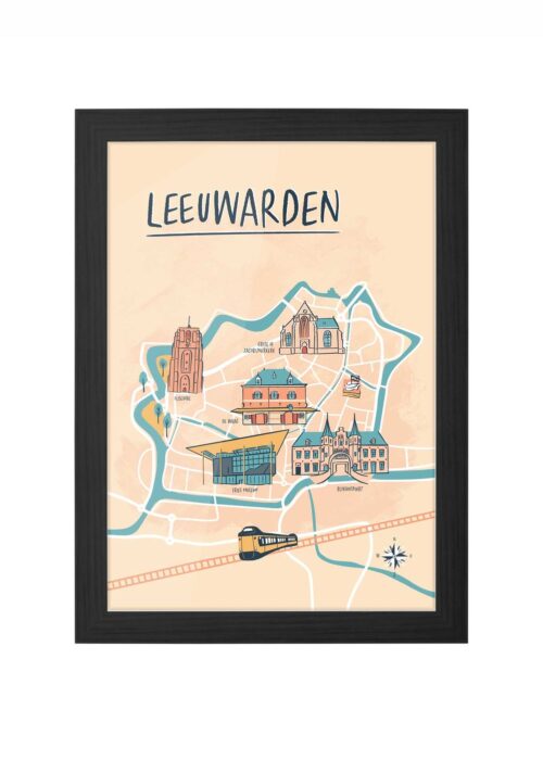 leeuwarden poster ingelijst in zwarte lijst