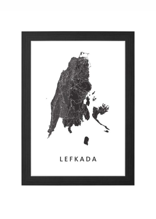 lefkada eilandkaart poster ingelijst in zwarte lijst