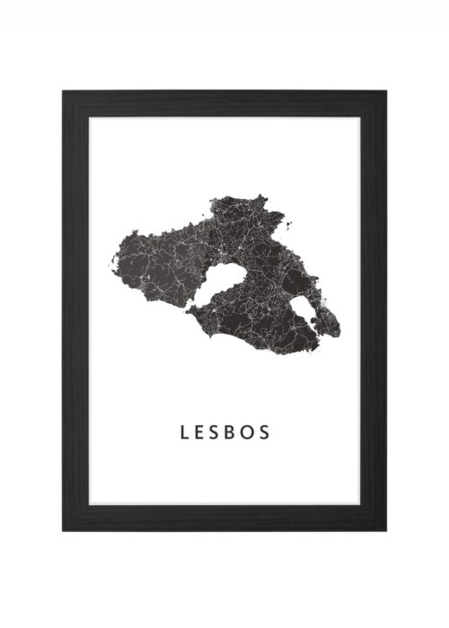 lesbos eilandkaart poster ingelijst in zwarte lijst