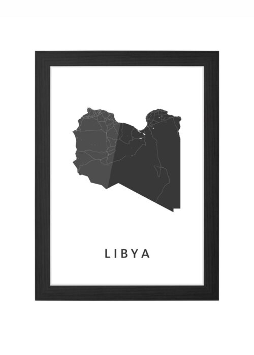 libya landkaart poster ingelijst in zwarte lijst