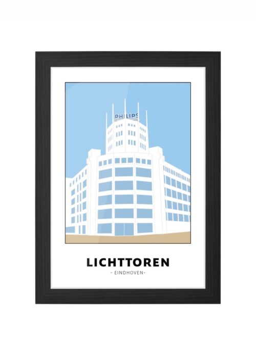 lichttoren lijntekening poster ingelijst in zwarte lijst