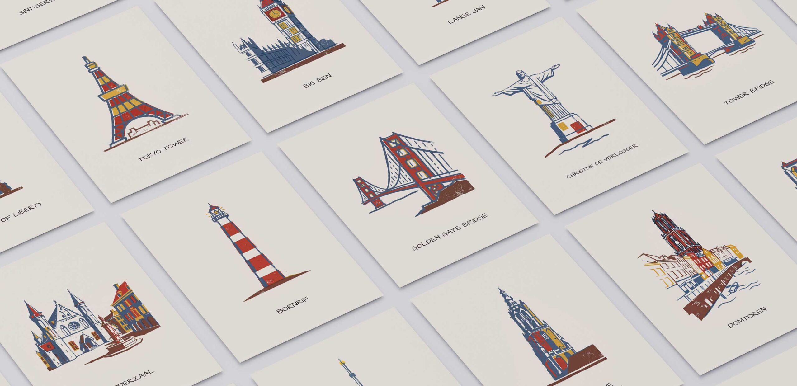 Linoprint gebouw posters | Kunst in Kaart