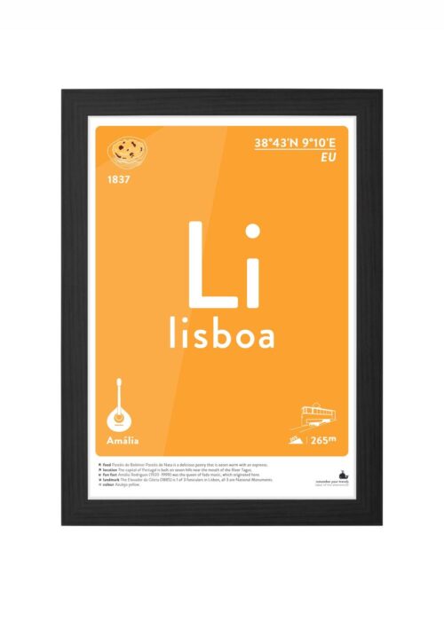 lisboa typografie poster ingelijst in zwarte lijst