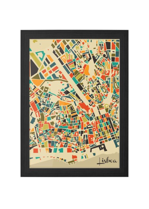 lisboa mozaiek stadskaart poster ingelijst in zwarte lijst