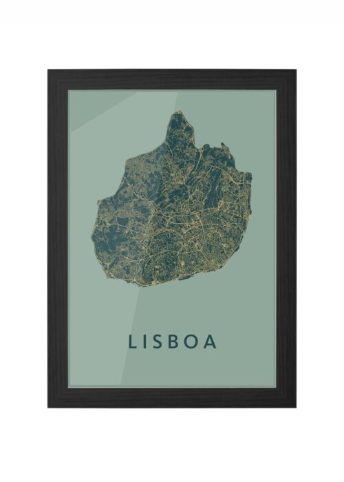 lisboa stadskaart poster ingelijst in zwarte lijst