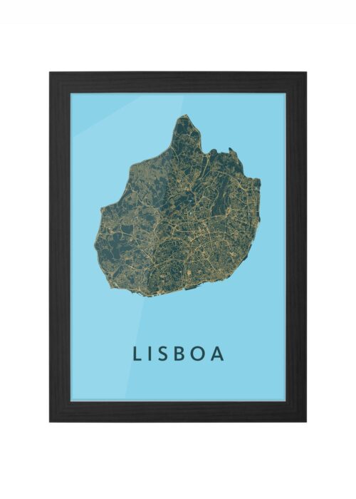 lisboa stadskaart poster ingelijst in zwarte lijst
