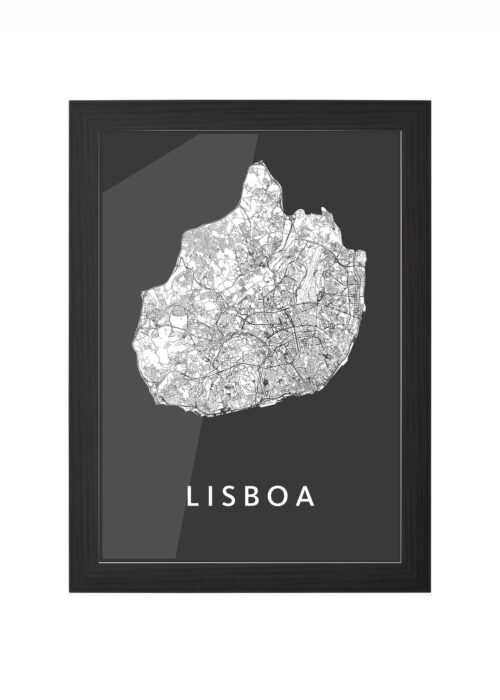 lisboa stadskaart poster ingelijst in zwarte lijst