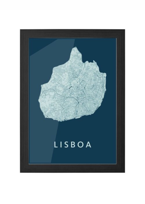 lisboa stadskaart poster ingelijst in zwarte lijst