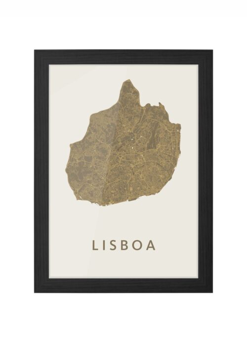 lisboa stadskaart poster ingelijst in zwarte lijst
