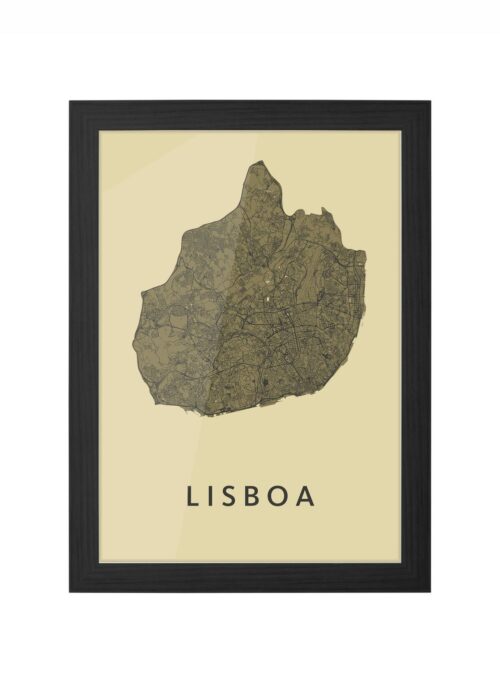 lisboa stadskaart poster ingelijst in zwarte lijst
