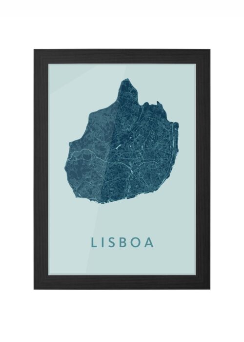 lisboa stadskaart poster ingelijst in zwarte lijst
