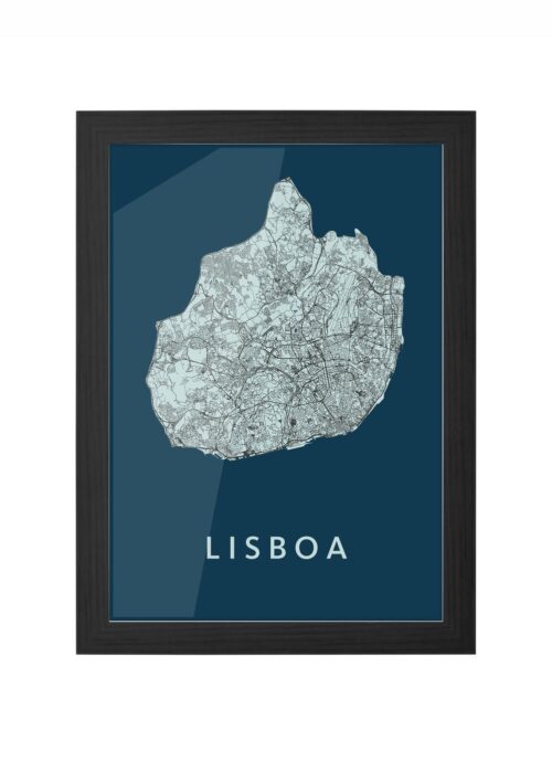 lisboa stadskaart poster ingelijst in zwarte lijst