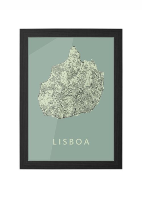 lisboa stadskaart poster ingelijst in zwarte lijst
