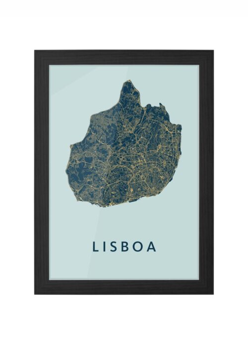 lisboa stadskaart poster ingelijst in zwarte lijst