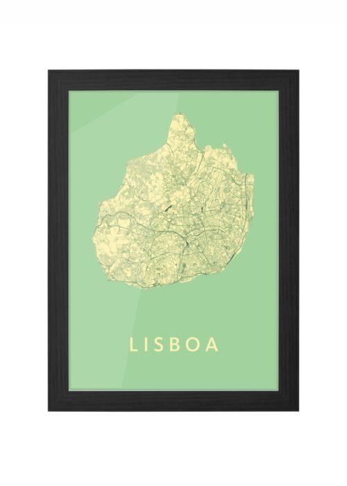 lisboa stadskaart poster ingelijst in zwarte lijst