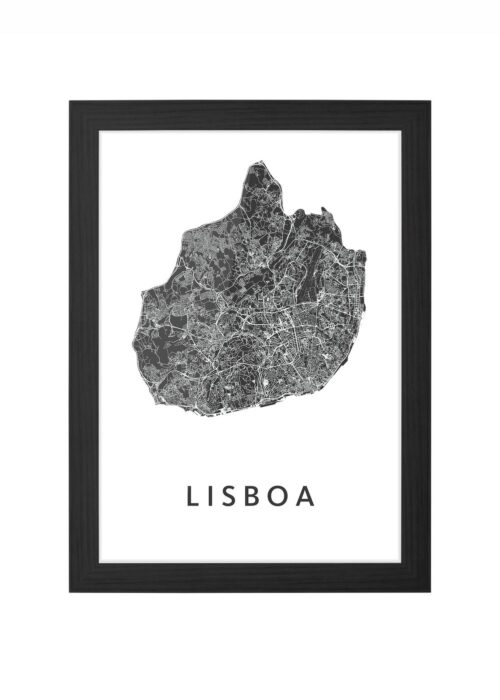 lisboa stadskaart poster ingelijst in zwarte lijst