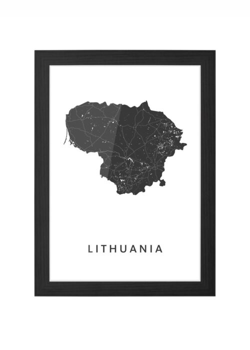 lithuania landkaart poster ingelijst in zwarte lijst