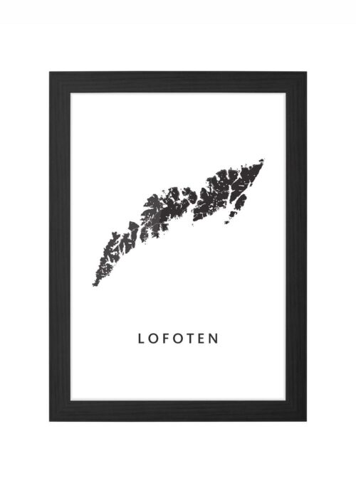 lofoten kaart poster ingelijst in zwarte lijst
