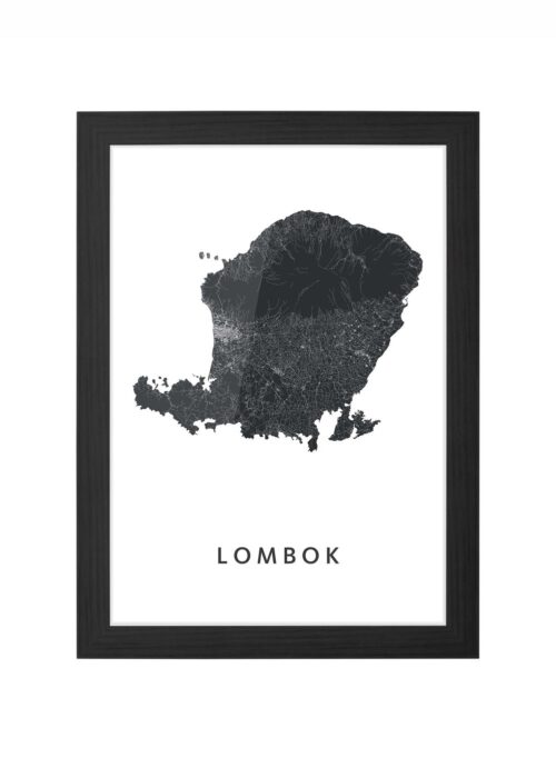 lombok eilandkaart poster ingelijst in zwarte lijst