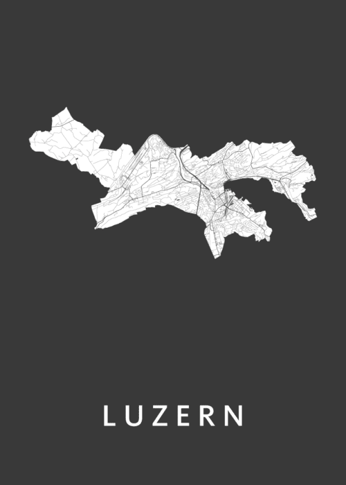 Luzern Black Stadskaart Poster Kopen