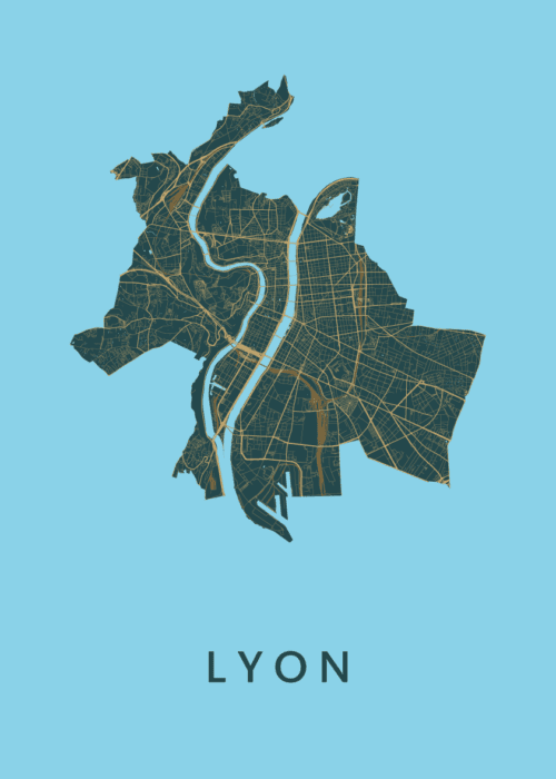 Lyon  Azure Stadskaart Poster Kopen
