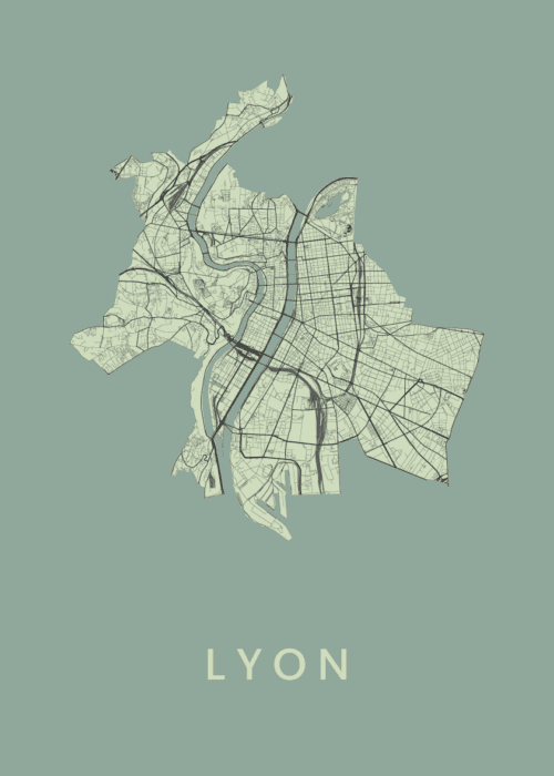 Lyon  Olive Stadskaart Poster Kopen