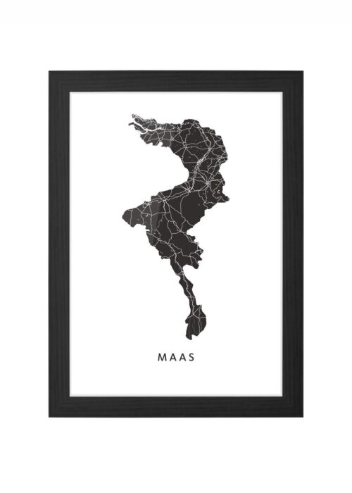 maas stroomgebied regiokaart poster ingelijst in zwarte lijst