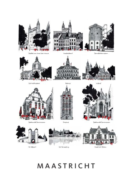 Stadsschets van Maastricht lijntekening print