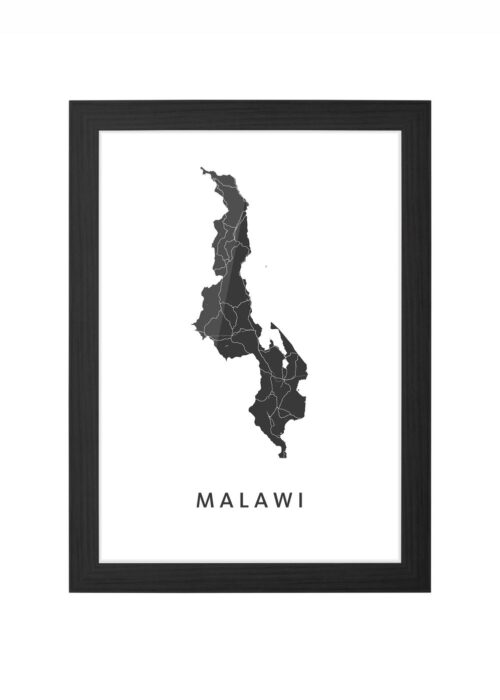malawi landkaart poster ingelijst in zwarte lijst