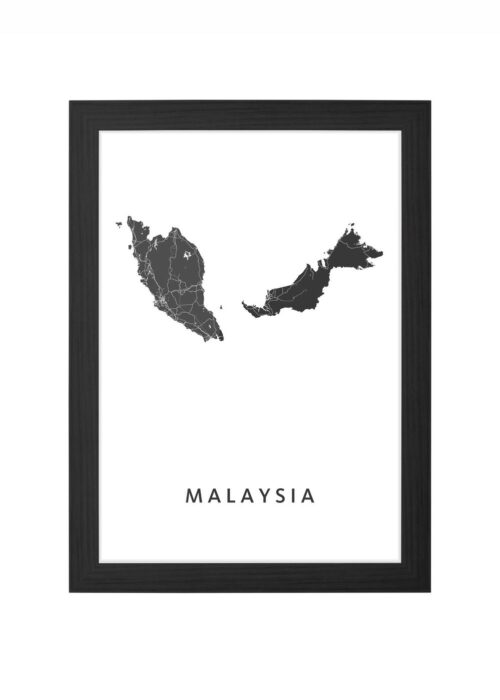 malaysia landkaart poster ingelijst in zwarte lijst