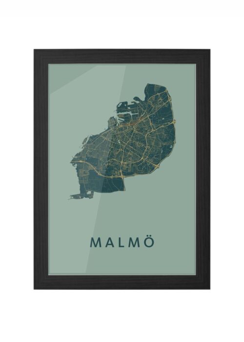 malmö stadskaart poster ingelijst in zwarte lijst