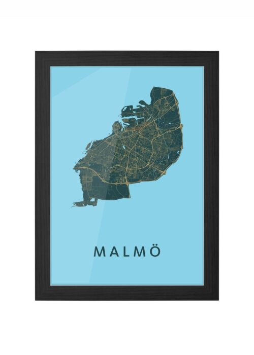malmö stadskaart poster ingelijst in zwarte lijst