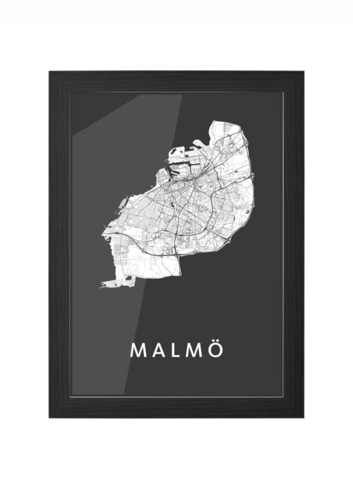 malmö stadskaart poster ingelijst in zwarte lijst