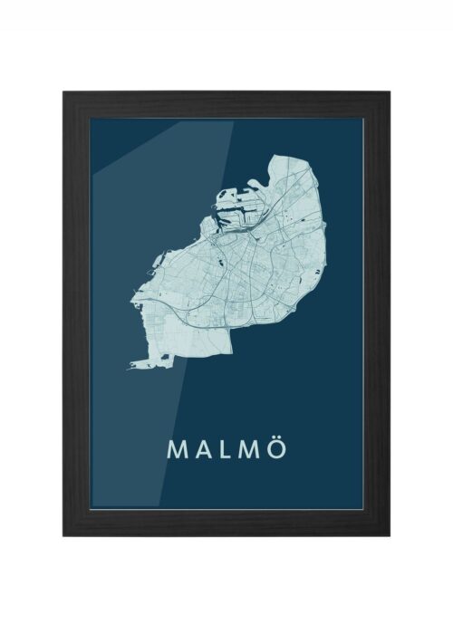 malmö stadskaart poster ingelijst in zwarte lijst