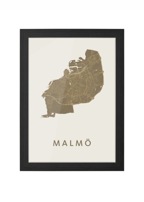 malmö stadskaart poster ingelijst in zwarte lijst