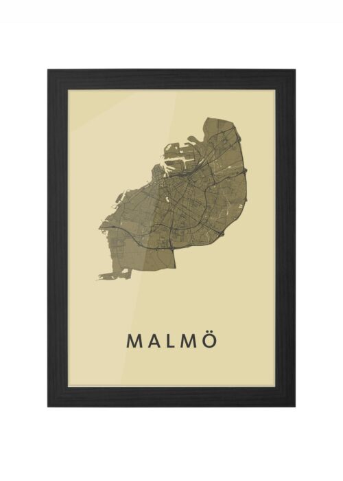 malmö stadskaart poster ingelijst in zwarte lijst