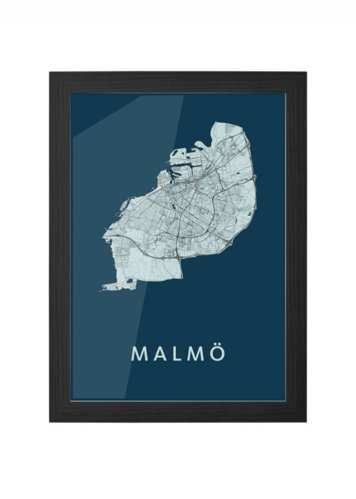 malmö stadskaart poster ingelijst in zwarte lijst