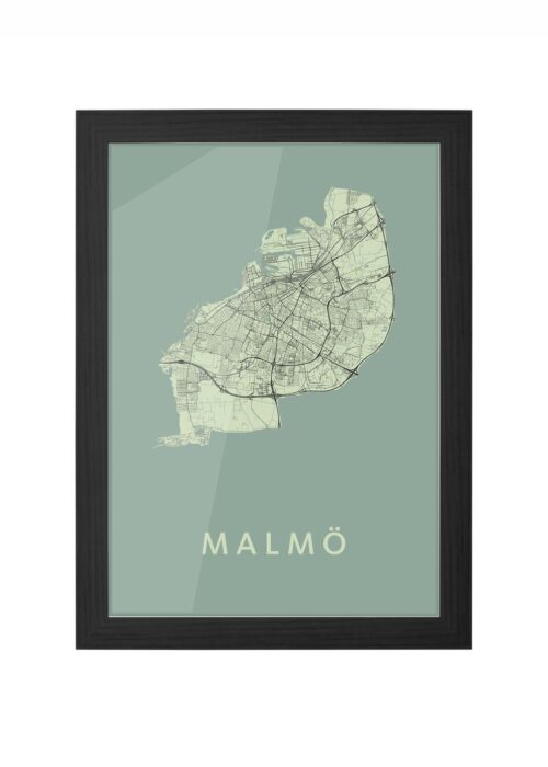 malmö stadskaart poster ingelijst in zwarte lijst
