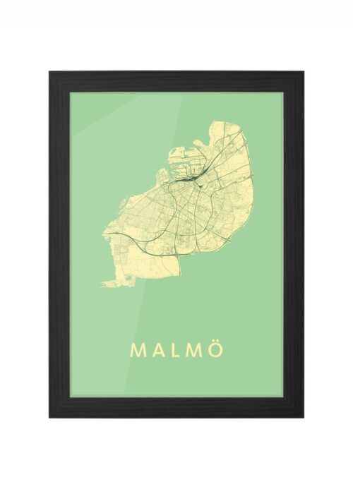 malmö stadskaart poster ingelijst in zwarte lijst