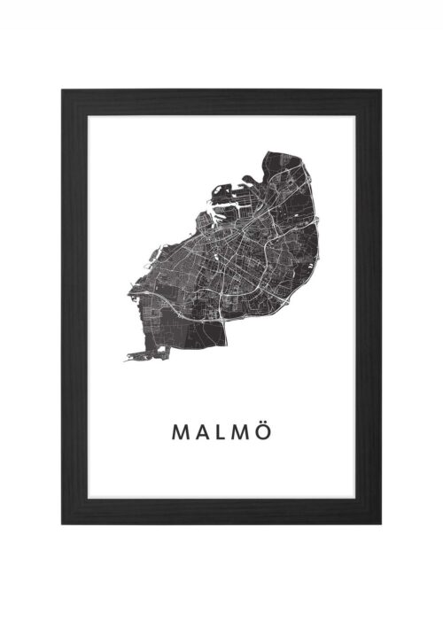 malmö stadskaart poster ingelijst in zwarte lijst