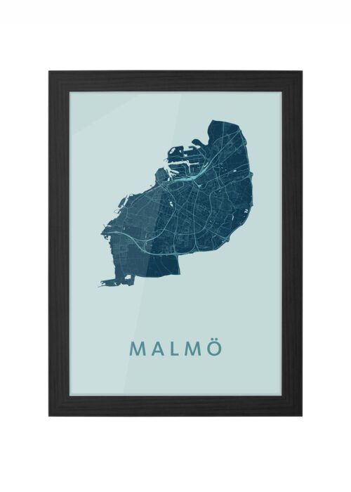 malmö stadskaart poster ingelijst in zwarte lijst