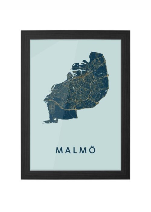 malmö stadskaart poster ingelijst in zwarte lijst