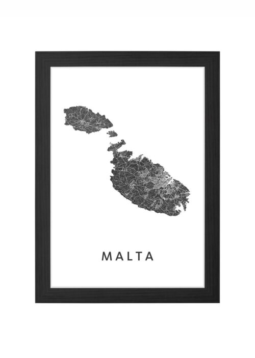 Malta eilandkaart Poster ingelijst in zwarte lijst