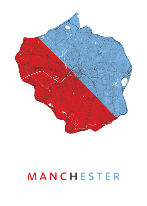 Manchester Rood Blauw Stadskaart poster