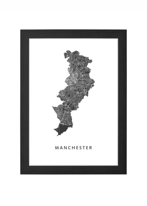 manchester stadskaart poster ingelijst in zwarte lijst