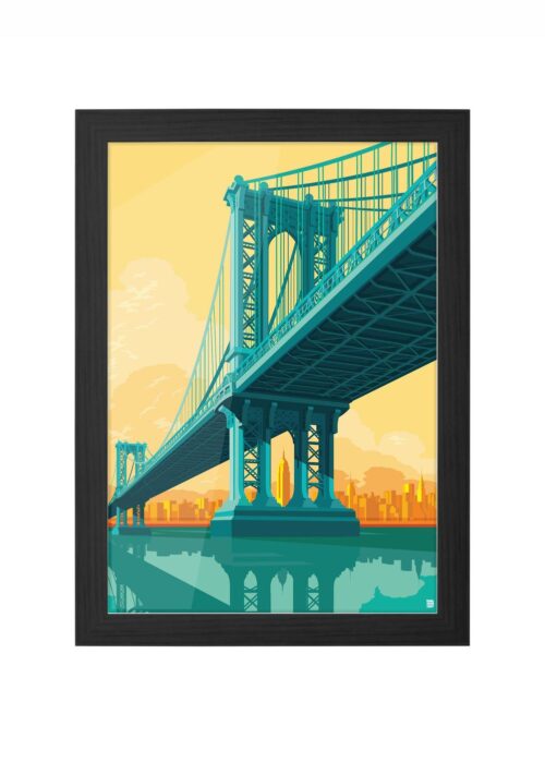 new york - manhattan bridge stadsgezicht poster ingelijst in zwarte lijst